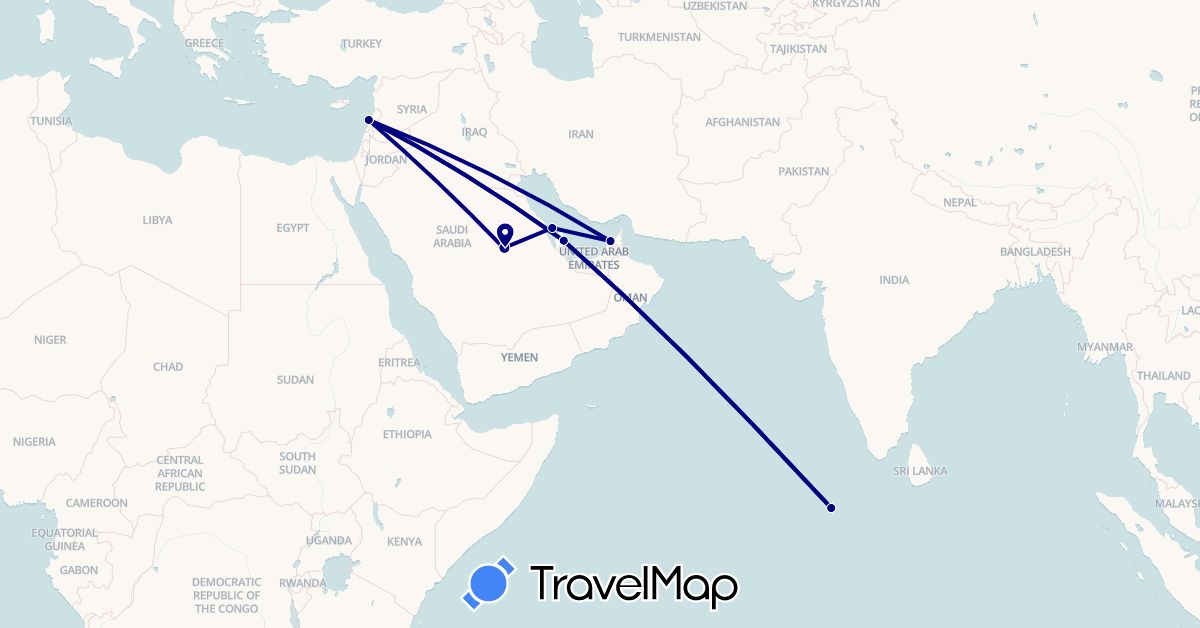 TravelMap itinerary: driving in United Arab Emirates, Bahrain, Lebanon, Maldives, Qatar, Saudi Arabia (Asia)